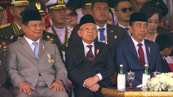 Jokowi Sapa Prabowo dan Gibran di HUT ke-79 TNI