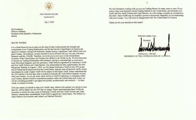 Ini Isi Surat Trump Kepada Prabowo Soal Indonesia Kena Tarif 32 Persen