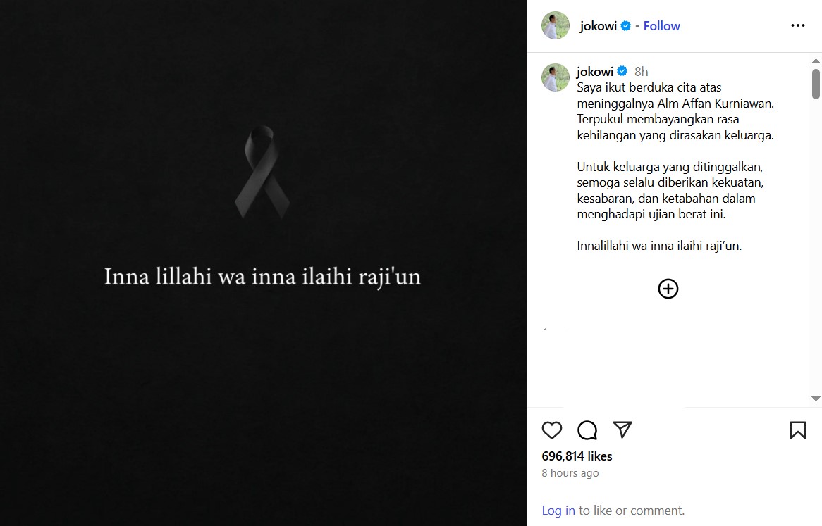 Jokowi Posting Gambar Pita Hitam di Instagram, Ikut Berduka atas Meninggalnya Affan